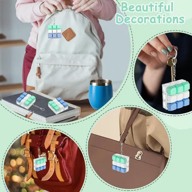 Alt view image 5 of 7 - Keyboard Fidget Toy, Keyboard Fidget Keychain 9-in-1 Keyboard Decompression Button Finger Clicker Toys Stress Relief Fidget Gifts (3 Colors- Blue White Green)