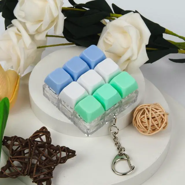 Alt view image 7 of 7 - Keyboard Fidget Toy, Keyboard Fidget Keychain 9-in-1 Keyboard Decompression Button Finger Clicker Toys Stress Relief Fidget Gifts (3 Colors- Blue White Green)