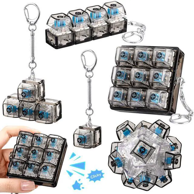 Main image of Keyboard Fidget Clicker Keychains in 5 Styles, Back to School Gift Fidget Mechanical Button Clicker Stress Relief Gift for First Day of School Office Home(Black Transparent)