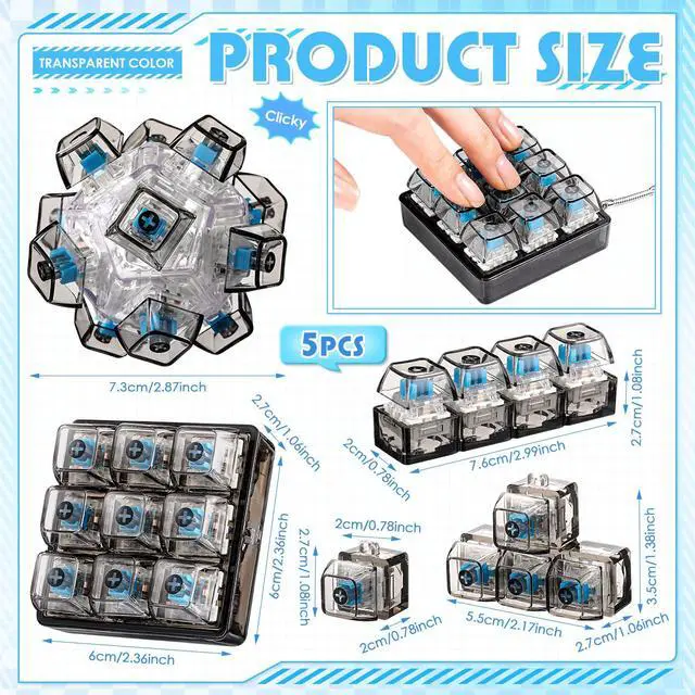 Alt view image 2 of 7 - Keyboard Fidget Clicker Keychains in 5 Styles, Back to School Gift Fidget Mechanical Button Clicker Stress Relief Gift for First Day of School Office Home(Black Transparent)