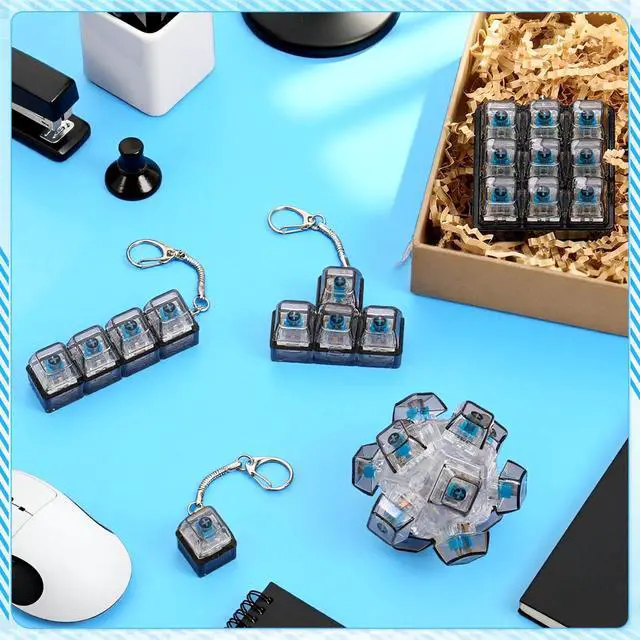 Alt view image 4 of 7 - Keyboard Fidget Clicker Keychains in 5 Styles, Back to School Gift Fidget Mechanical Button Clicker Stress Relief Gift for First Day of School Office Home(Black Transparent)