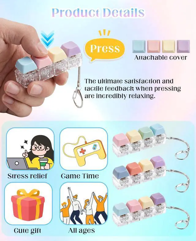 Alt view image 2 of 7 - Keyboard Clicker, 4-in-1 Creamy Clickers Keychain Decompression Button to Relief Stress