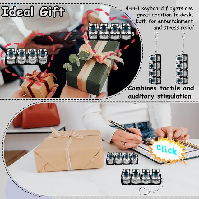 Alt view image 4 of 7 - Keyboard Fidget Toy, Keyboard Fidget Keychain 4-in-1 Keyboard Decompression Button Finger Clicker Toys, Button Stress Relief Fidget Gifts to Relief Stress