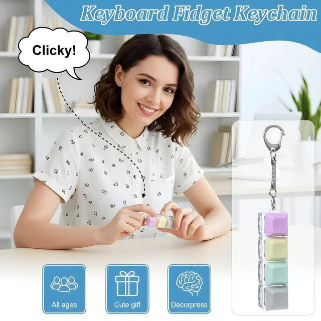 Alt view image 7 of 7 - Keyboard Fidget Clicker Keyboard Fidget Keychain of 4 Colors