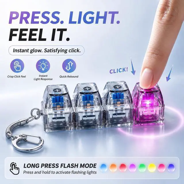 Alt view image 3 of 7 - 2 Pack Keyboard Fidget Toy, Keyboard Fidget with LED Lights, 4-in-1 Quiet & Clicky Keyboard Clicker Toy for Stress Relief & Focus, Glowing Sensory Button Fidget for Kids & Adults