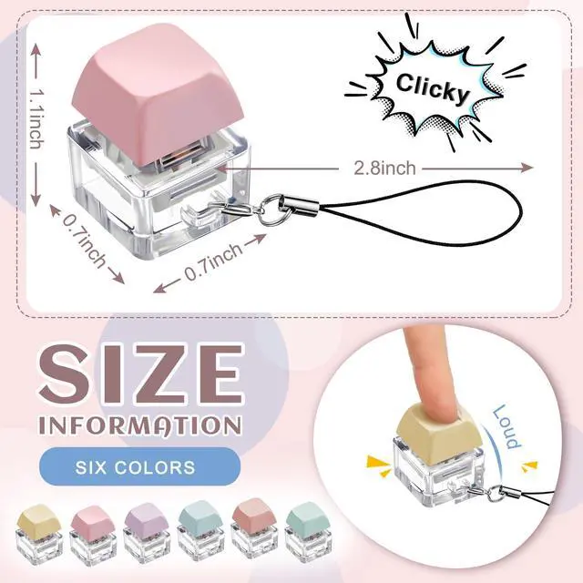 Alt view image 2 of 6 - Keyboard Fidget Toys Keyboard Clicker Fidget Keychain Decompression Button Finger Clicker Toys Button Stress Relief Gifts for Relieving Stress (Macaron,Classic)