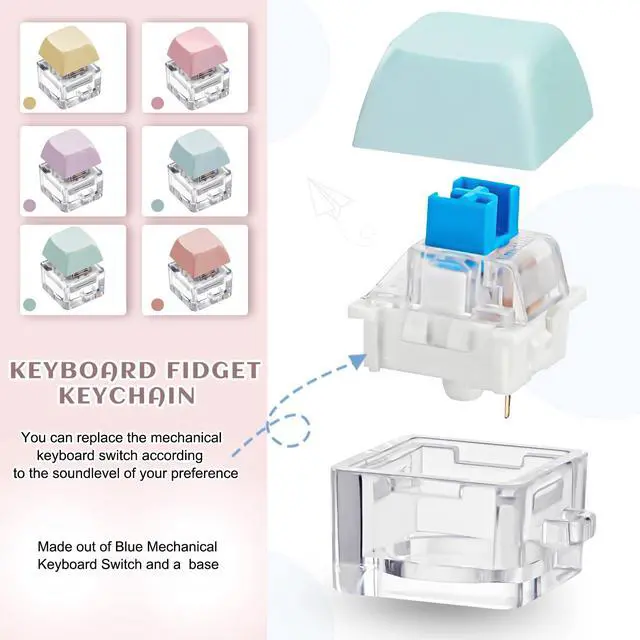 Alt view image 4 of 6 - Keyboard Fidget Toys Keyboard Clicker Fidget Keychain Decompression Button Finger Clicker Toys Button Stress Relief Gifts for Relieving Stress (Macaron,Classic)