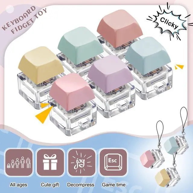 Alt view image 3 of 6 - Keyboard Fidget Toys Keyboard Clicker Fidget Keychain Decompression Button Finger Clicker Toys Button Stress Relief Gifts for Relieving Stress (Macaron,Classic)