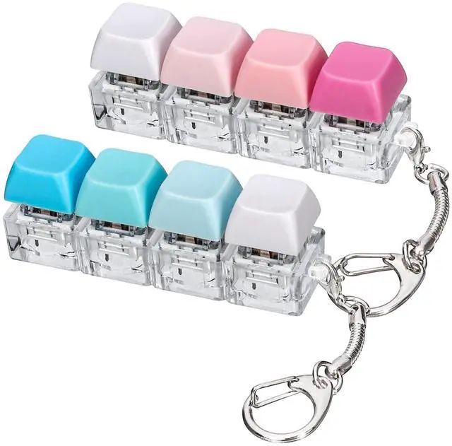 Main image of Keyboard Fidget Toy, 4-in-1 Keyboard Button Clicker Keychain, Push Bubble Sensory Fidget Toys for Kids Adults to Relief Pass Time (Blue Pink White)