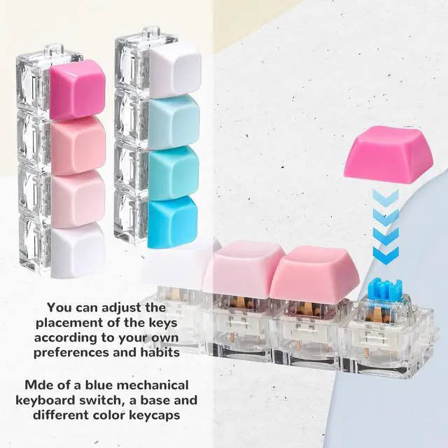 Alt view image 4 of 7 - Keyboard Fidget Toy, 4-in-1 Keyboard Button Clicker Keychain, Push Bubble Sensory Fidget Toys for Kids Adults to Relief Pass Time (Blue Pink White)