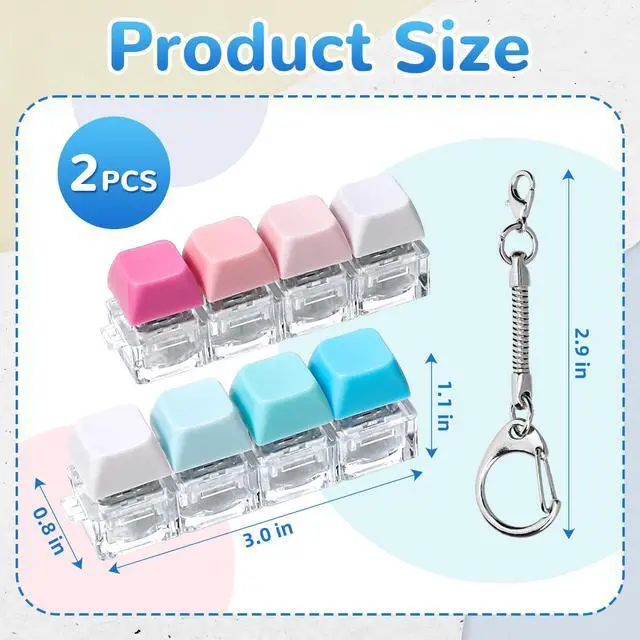 Alt view image 2 of 7 - Keyboard Fidget Toy, 4-in-1 Keyboard Button Clicker Keychain, Push Bubble Sensory Fidget Toys for Kids Adults to Relief Pass Time (Blue Pink White)