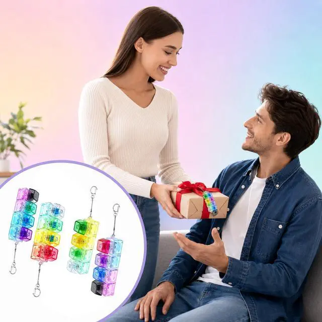 Alt view image 2 of 6 - Keyboard Fidget Keychain, Keyboard with Lights Clicker Fidget Stress Relief Keyboard, Fidget Clicker Gifts for Kids