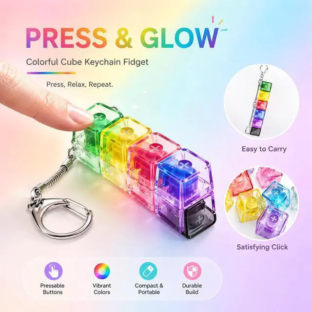 Alt view image 3 of 6 - Keyboard Fidget Keychain, Keyboard with Lights Clicker Fidget Stress Relief Keyboard, Fidget Clicker Gifts for Kids