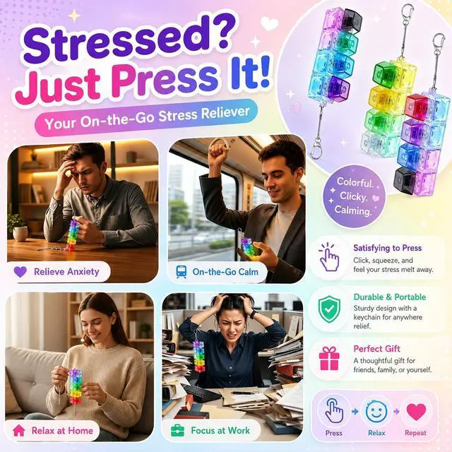 Alt view image 4 of 6 - Keyboard Fidget Keychain, Keyboard with Lights Clicker Fidget Stress Relief Keyboard, Fidget Clicker Gifts for Kids