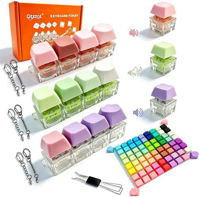 Main image of Keyboard Fidget Toy 6 Pack, Clicky/Creamy/Silent Sounds, 90 Keycaps
