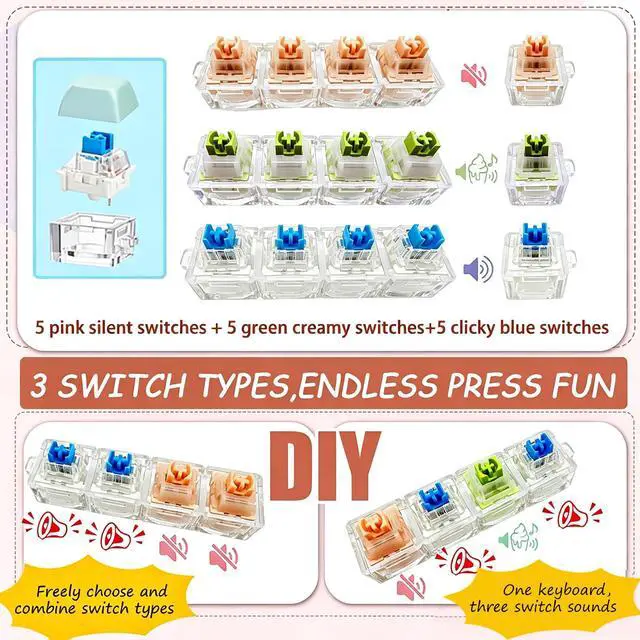 Alt view image 5 of 7 - Keyboard Fidget Toy 6 Pack, Clicky/Creamy/Silent Sounds, 90 Keycaps