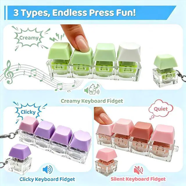 Alt view image 4 of 7 - Keyboard Fidget Toy 6 Pack, Clicky/Creamy/Silent Sounds, 90 Keycaps