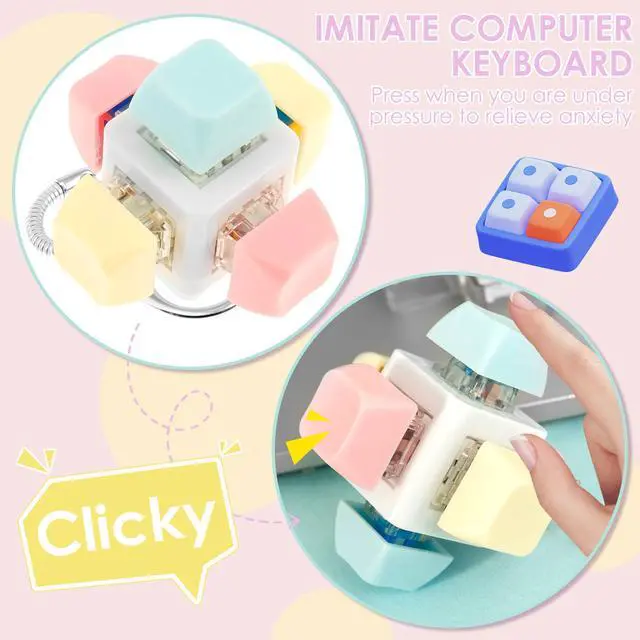 Alt view image 4 of 7 - Decompression Toys, Keyboard Clicker Toy Adult, Portable Mechanical Keyboard Fidget Toy, Funny Keyboard Cube Key Button, Stress Relief for Adult Gifts to Relief Pass Time.