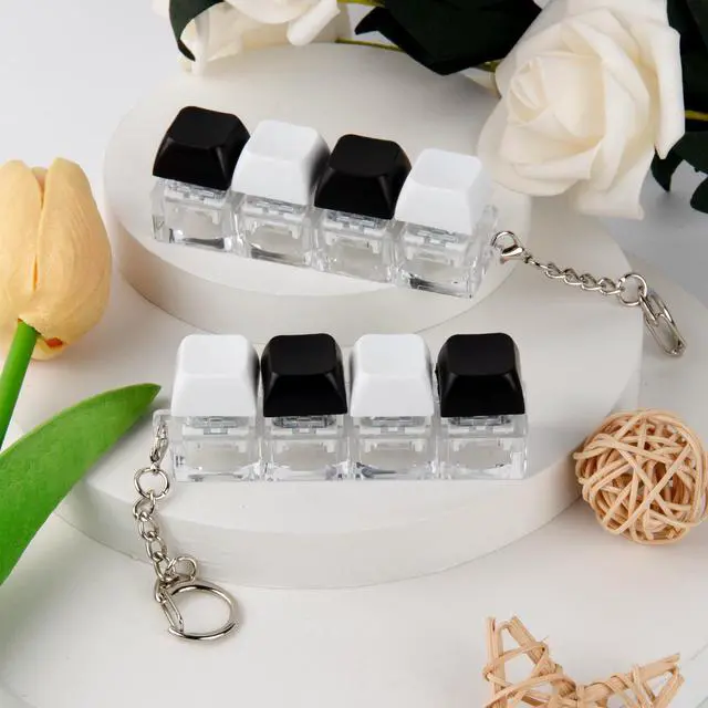 Alt view image 7 of 7 - Keyboard Fidget Toy, Keyboard Fidget Keychain 4-in-1 Keyboard Decompression Button Finger Clicker Toys, Button Stress Relief Fidget Gifts for Adult to Relief Stress (Black+White)