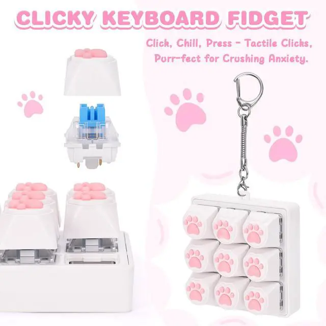 Alt view image 3 of 6 - Cat Paw Keyboard Fidget Toys for Adults Clicky Keycap Keychain