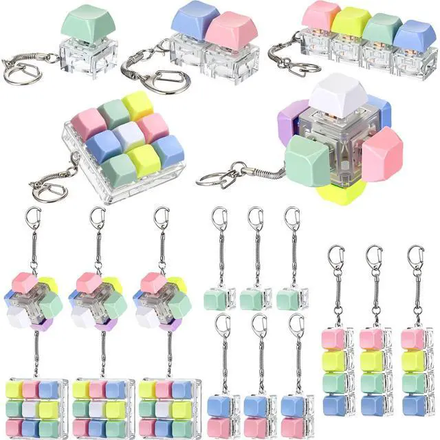Main image of Keyboard Fidget Clicker Keychain Fidget Keyboard Stress Relief Decompression Button Finger Clicker for Office Home Gifts Adults, 8 Clicky and 8 Silent(Bright Color,Multi Key)
