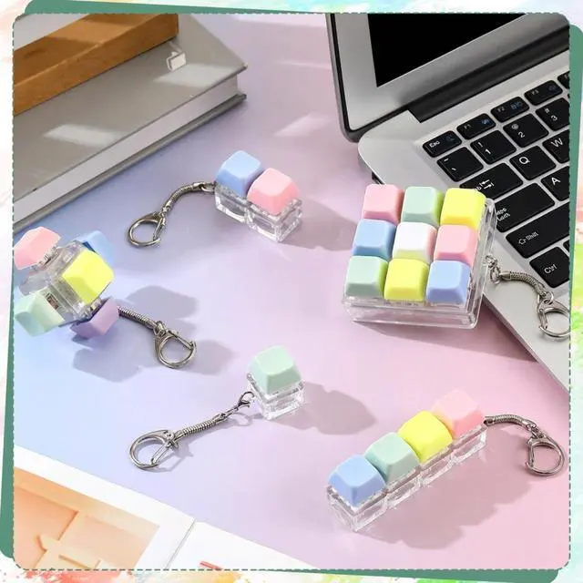 Alt view image 3 of 6 - Keyboard Fidget Clicker Keychain Fidget Keyboard Stress Relief Decompression Button Finger Clicker for Office Home Gifts Adults, 8 Clicky and 8 Silent(Bright Color,Multi Key)