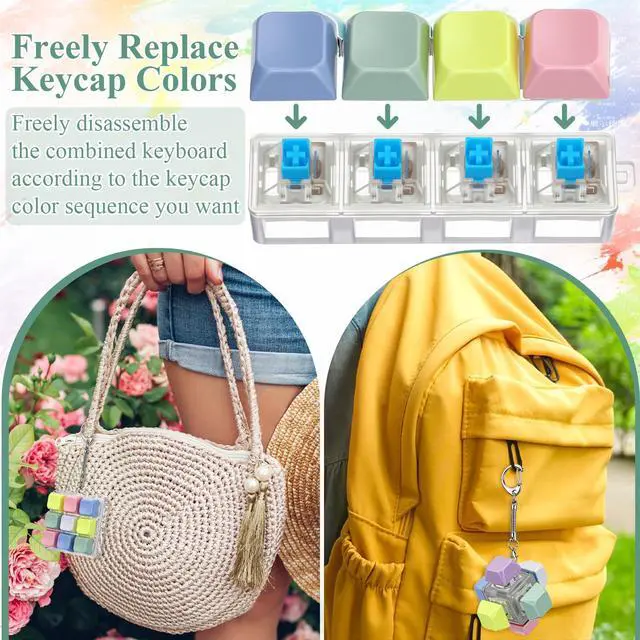Alt view image 4 of 6 - Keyboard Fidget Clicker Keychain Fidget Keyboard Stress Relief Decompression Button Finger Clicker for Office Home Gifts Adults, 8 Clicky and 8 Silent(Bright Color,Multi Key)