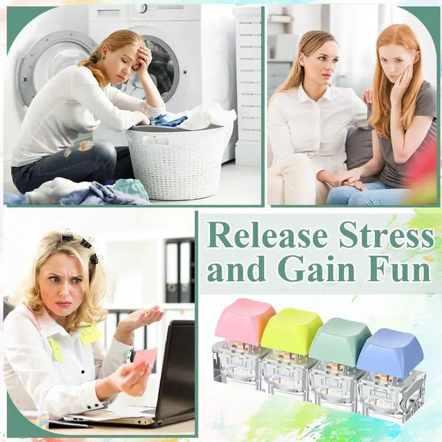 Alt view image 6 of 6 - Keyboard Fidget Clicker Keychain Fidget Keyboard Stress Relief Decompression Button Finger Clicker for Office Home Gifts Adults, 8 Clicky and 8 Silent(Bright Color,Multi Key)