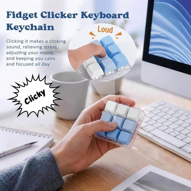 Alt view image 4 of 7 - Keyboard Fidget Toy, Creamy Fidget Clicker Keyboard Fidget Keychain, Button Fidget Gifts for Adults, Boost Focus & Ease Anxiety Anywhere Perfect Stress-Relief Gift (3×3 Grid Layout P)