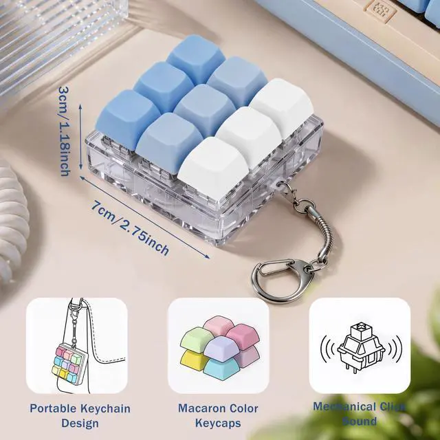 Alt view image 3 of 7 - Keyboard Fidget Toy, Creamy Fidget Clicker Keyboard Fidget Keychain, Button Fidget Gifts for Adults, Boost Focus & Ease Anxiety Anywhere Perfect Stress-Relief Gift (3×3 Grid Layout P)