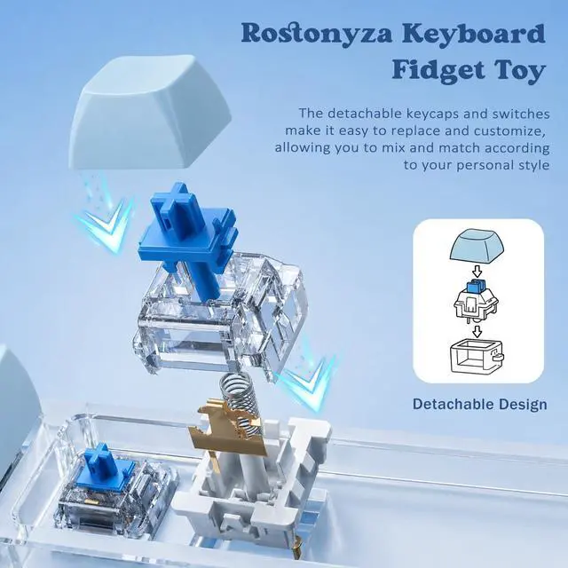 Alt view image 5 of 7 - Keyboard Fidget Toy, Creamy Fidget Clicker Keyboard Fidget Keychain, Button Fidget Gifts for Adults, Boost Focus & Ease Anxiety Anywhere Perfect Stress-Relief Gift (3×3 Grid Layout P)