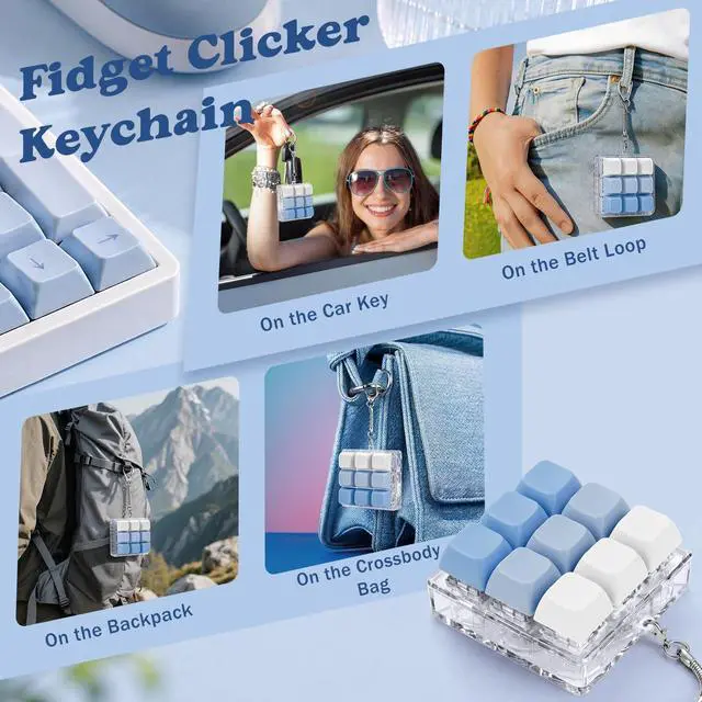 Alt view image 6 of 7 - Keyboard Fidget Toy, Creamy Fidget Clicker Keyboard Fidget Keychain, Button Fidget Gifts for Adults, Boost Focus & Ease Anxiety Anywhere Perfect Stress-Relief Gift (3×3 Grid Layout P)