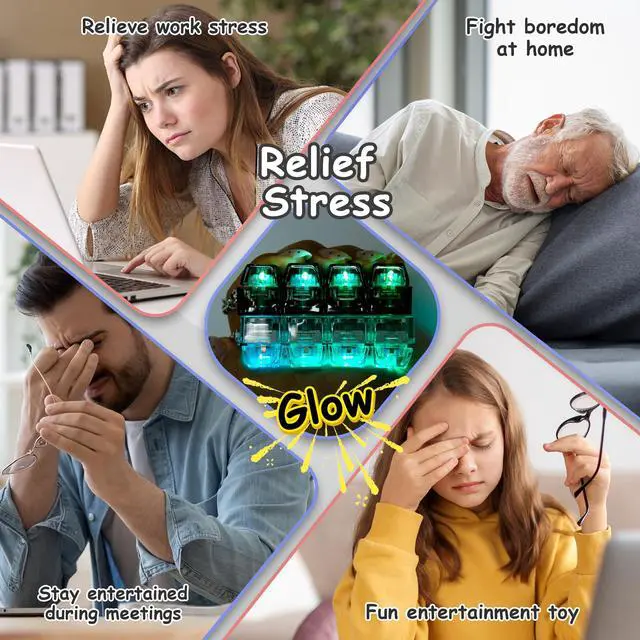 Alt view image 6 of 6 - 4 PCS Glow Keyboard Fidget Toy, Keyboard Fidget with LED Light Keychain 4-in-1 Keyboard Decompression Button Finger Clicker Toys, Button Stress Relief Fidget Gifts for Kids Adults (Clear Black)