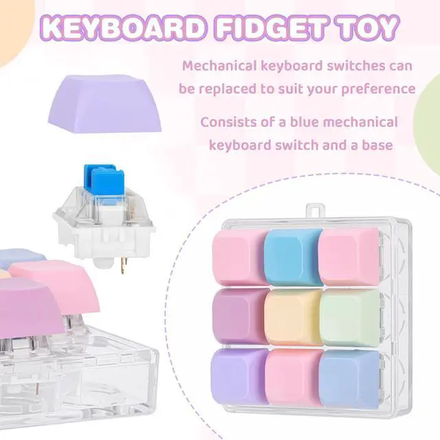 Alt view image 4 of 6 - Keyboard Fidget Toy Handheld Clicky Fidget Keyboard with Keychain Detachable Mechanical Clicker Adult Stress Relief Gifts for Leisure Moments (Style B)