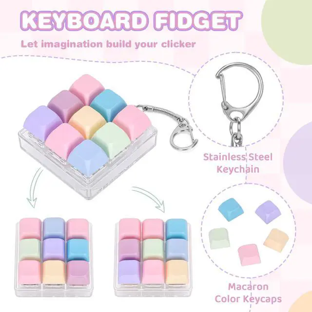 Alt view image 3 of 6 - Keyboard Fidget Toy Handheld Clicky Fidget Keyboard with Keychain Detachable Mechanical Clicker Adult Stress Relief Gifts for Leisure Moments (Style B)