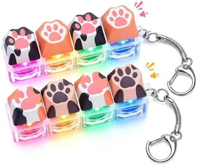 Main image of Cat Paw Keyboard Fidget Toy, Clicker Keychain with LED Light