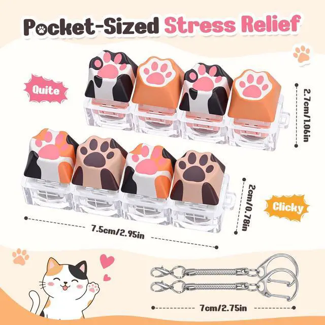 Alt view image 2 of 6 - Cat Paw Keyboard Fidget Toy, Clicker Keychain with LED Light