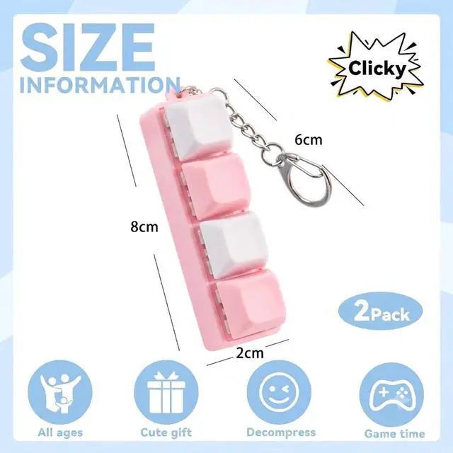 Alt view image 2 of 7 - Keyboard Clicker Fidget Toy, Cute Pink Keyboard Fidget Toy for Adult, 4 Keys Anxiety Toy Keyboard Keychain for Stress Relief Pass Time