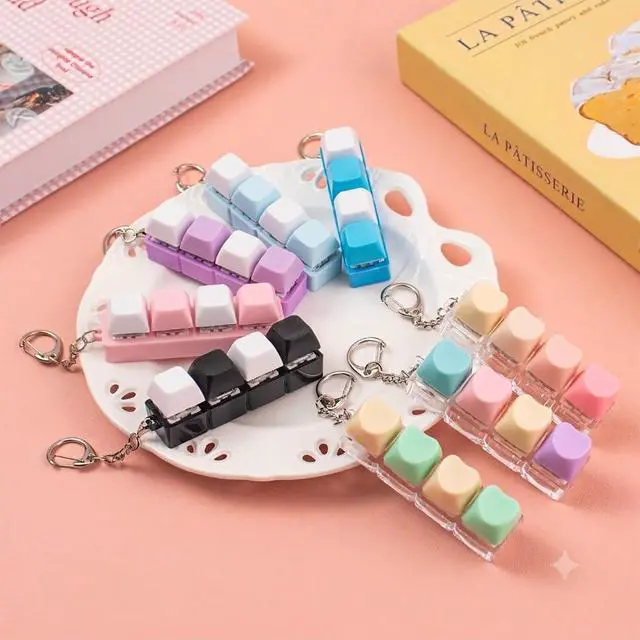 Alt view image 3 of 7 - Keyboard Clicker Fidget Toy, Cute Pink Keyboard Fidget Toy for Adult, 4 Keys Anxiety Toy Keyboard Keychain for Stress Relief Pass Time