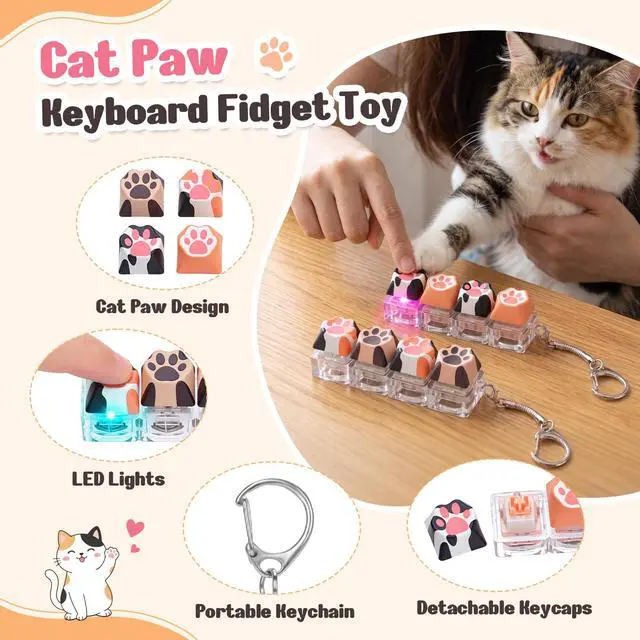 Alt view image 3 of 6 - Cat Paw Keyboard Fidget Toy, Clicker Keychain with LED Light