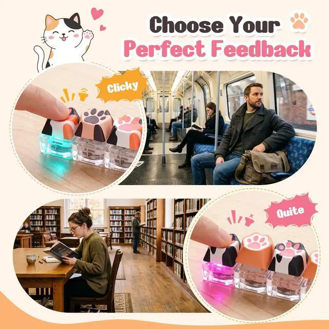 Alt view image 4 of 6 - Cat Paw Keyboard Fidget Toy, Clicker Keychain with LED Light