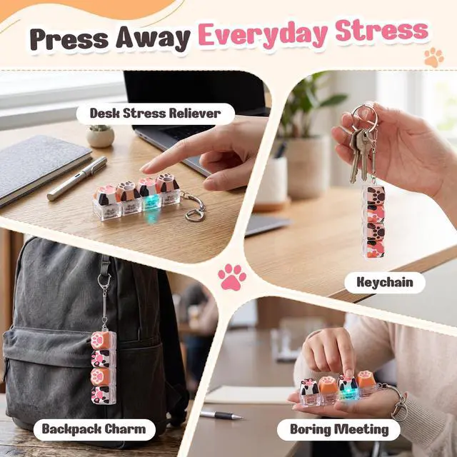 Alt view image 5 of 6 - Cat Paw Keyboard Fidget Toy, Clicker Keychain with LED Light