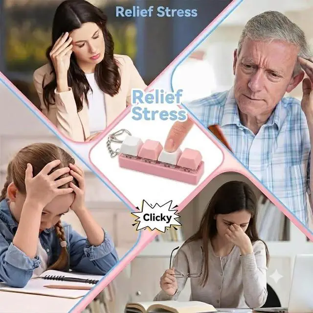 Alt view image 4 of 7 - Keyboard Clicker Fidget Toy, Cute Pink Keyboard Fidget Toy for Adult, 4 Keys Anxiety Toy Keyboard Keychain for Stress Relief Pass Time