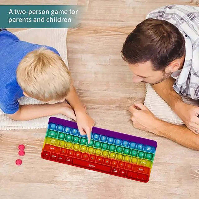 Alt view image 4 of 7 - Push Toy Pop Bubble Fidget Sensory Toys Push It Pop Fidget Toys Rainbow Keyboard Shape, Pop Silicone Popper Toy Anxiety Stress Reliever Relief Autism Learning Materials Game Gift for Kids (Rainbow)