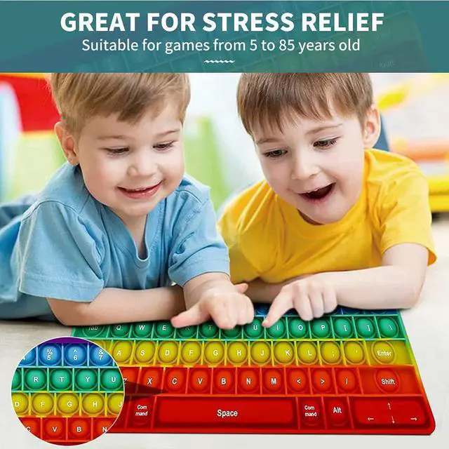Alt view image 3 of 7 - Push Toy Pop Bubble Fidget Sensory Toys Push It Pop Fidget Toys Rainbow Keyboard Shape, Pop Silicone Popper Toy Anxiety Stress Reliever Relief Autism Learning Materials Game Gift for Kids (Rainbow)