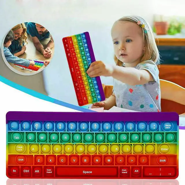 Alt view image 5 of 7 - Push Toy Pop Bubble Fidget Sensory Toys Push It Pop Fidget Toys Rainbow Keyboard Shape, Pop Silicone Popper Toy Anxiety Stress Reliever Relief Autism Learning Materials Game Gift for Kids (Rainbow)