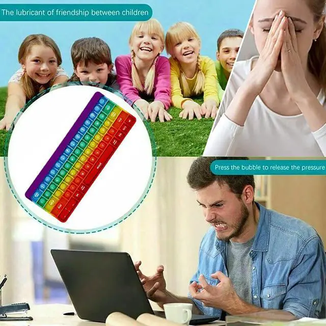 Alt view image 6 of 7 - Push Toy Pop Bubble Fidget Sensory Toys Push It Pop Fidget Toys Rainbow Keyboard Shape, Pop Silicone Popper Toy Anxiety Stress Reliever Relief Autism Learning Materials Game Gift for Kids (Rainbow)