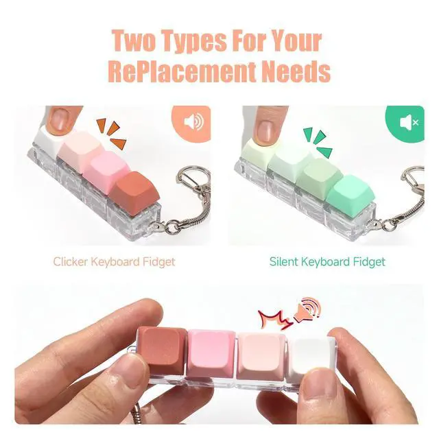Alt view image 3 of 6 - Keyboard Fidget Toy - 2Pcs Fidget Keyboard Keychain Keyboard Clicker Fidget Toy Stress Relief Keyboard Fidget Clicker