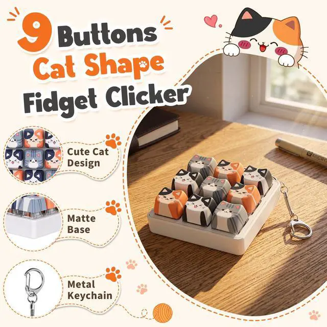 Alt view image 3 of 6 - Cat Keyboard Fidget Toy, 9 Button Clicker Keychain for Adults