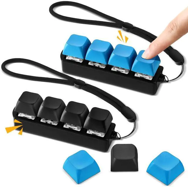 Main image of Keyboard Fidget Toys Fidget Clicker Keyboard Four-Button Clicker Keychain Button ADHD Stress Relief Gifts for Adult to Relief Stress Pass The Time(Black, Blue)
